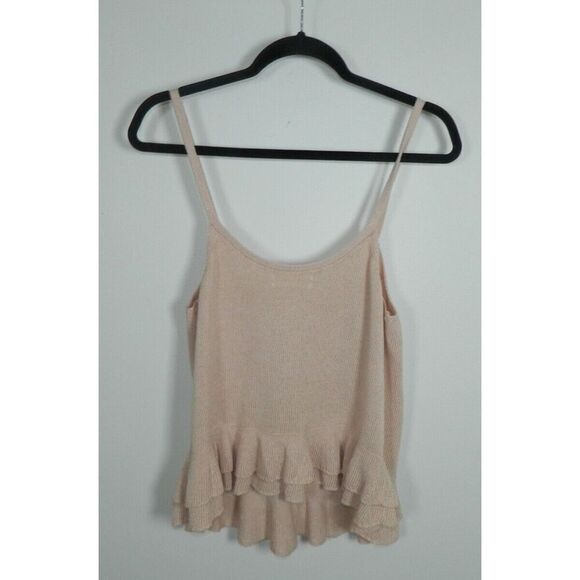 Anthropologie Sweater Knit Tank Top Medium Pink DoubleRuffle Hem - Picture 6 of 9